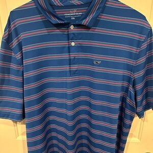 Vineyard Vines S/S Performance Polo Shirt - 2XL - Royal blue with pinstripes